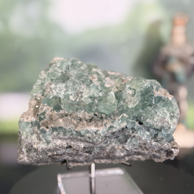 Green Fluorite Druzy Cluster | Double-Sided Smoky Quartz Matrix | UV Fluorescent |