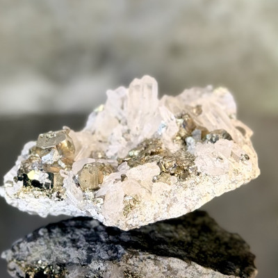 Pyrite with Quartz Crystal Cluster on Matrix — Fool's Gold & Clear Quartz Combo | Peru