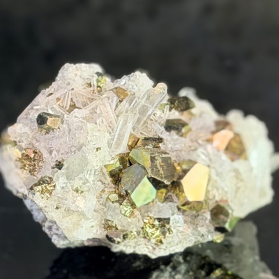 Rainbow Pyrite with Quartz on Matrix — Iridescent Peacock Pyrite Cluster | Peru