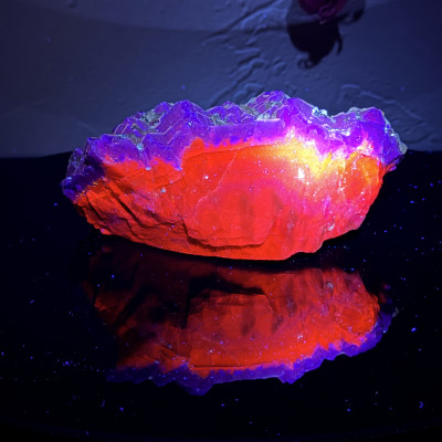 Black Fluorite with Dogtooth Calcite on Matrix — Dual UV Fluorescence — Baluchistan, Pakistan