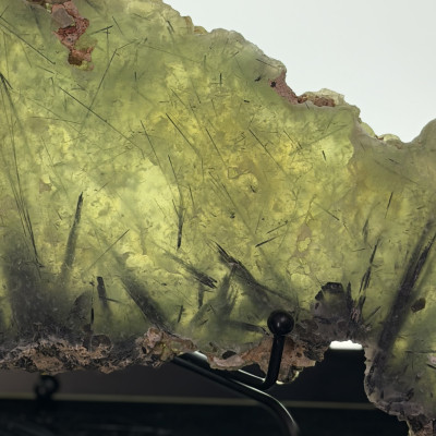 Green Prehnite Slab with Black Tourmaline Inclusions