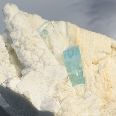 Aquamarine (Beryl var.) on Cleavelandite/Feldspar Matrix — Shigar Valley, Pakistan